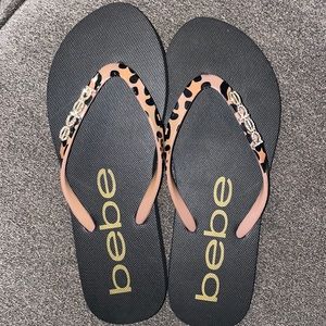 bebe leopard flip flops